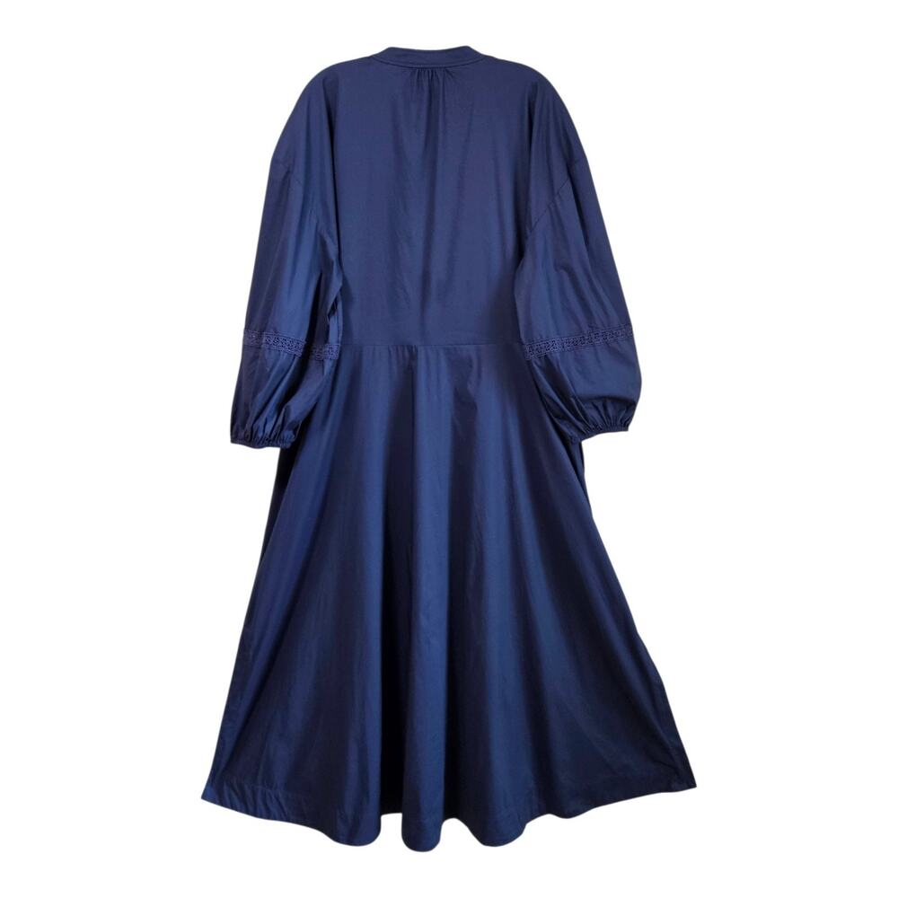 LAUREN RALPH LAUREN Women's 16 Midi Shirt Dress Buttons Crochet Trim Navy - Picture 8 of 9